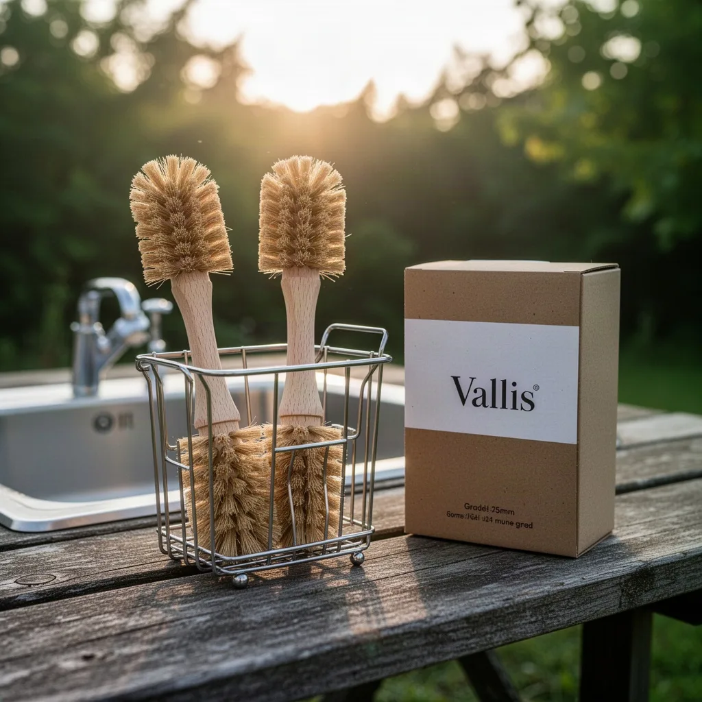 Vallis Beechwood Dish Brush Set with Stainless Steel Caddy
